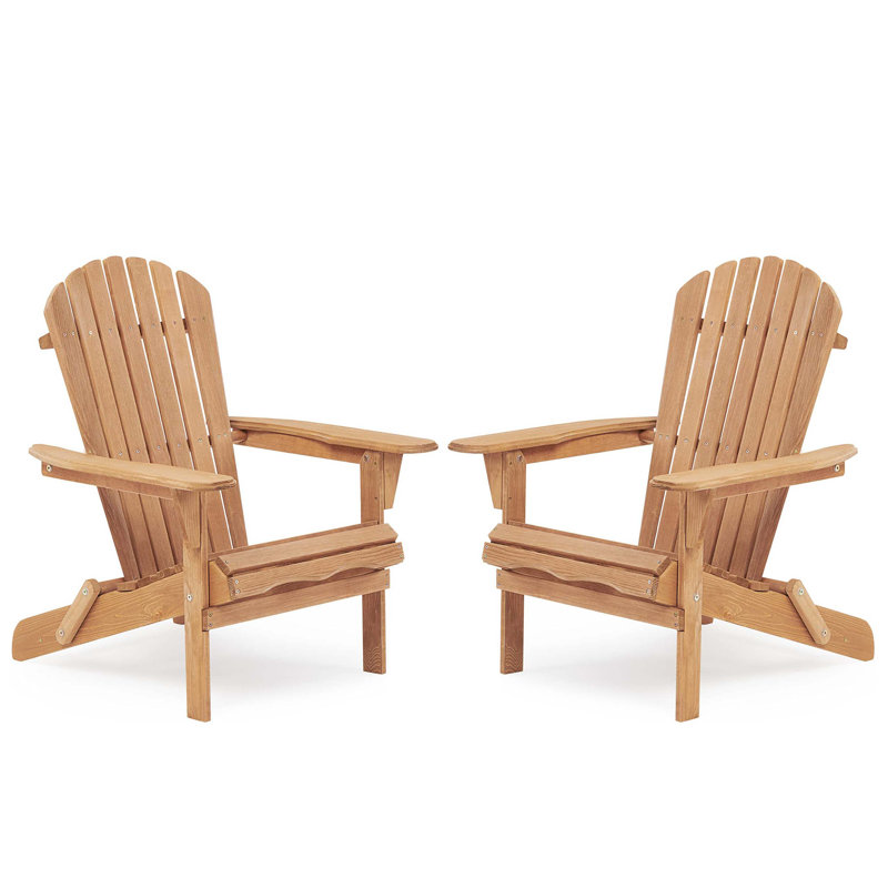 Solid Cedar Wood Adirondack Patio Chairs with Embossed Grain, Foldable and Durable for Outdoor Relaxation, Set of 2