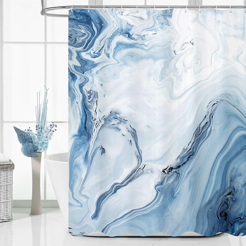 Rideau de douche abstrait avec crochets inclus, Bleu, H 72 po x l 72 po