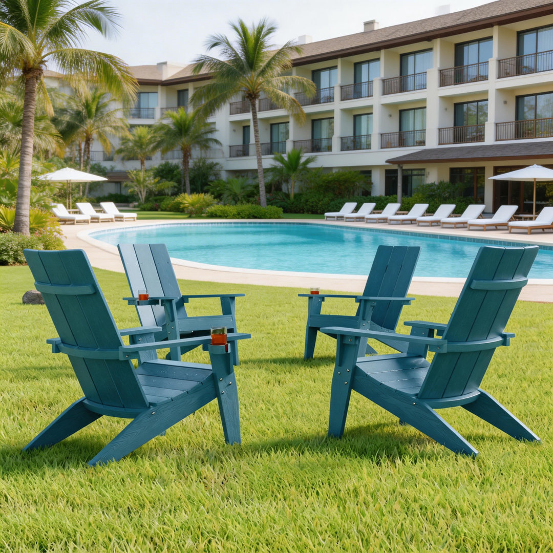 Aurra Modern All Weather Outdoor HIPS Plastic Adirondack Chairs with Cup Holder, Oversize Fire pit Chairs (Set of 4) Highland Dunes 