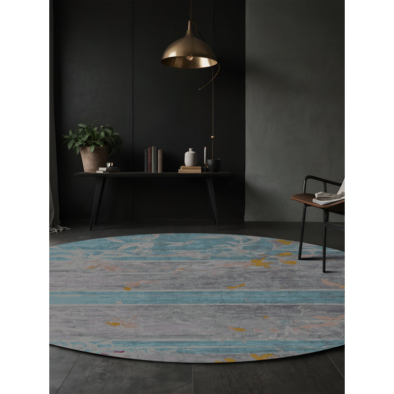 Machine Washable Gray Area Rug, Round 7'
