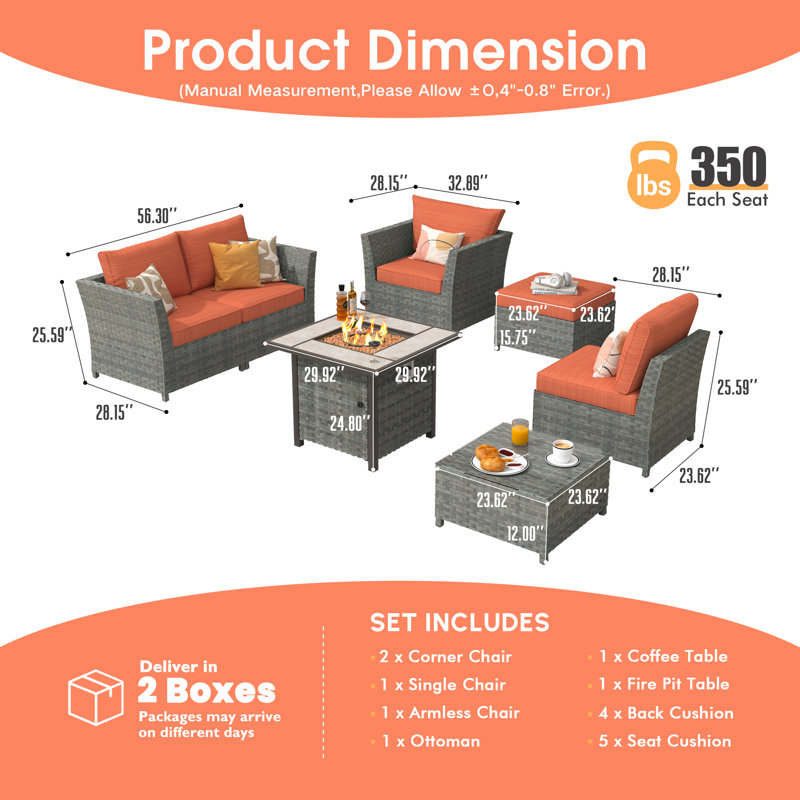 Nakeisha 5 - Person Patio Conversation Set with Cushions, Orange, Yes