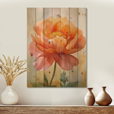 Sun-Kissed Peony Elegance II - Peonies Wood Wall Art - On Natural Pine Wood