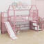 Lit mezzanine House avec glissade et escalier, lit de jeu en métal avec tablettes de rangement-694920903-694920896