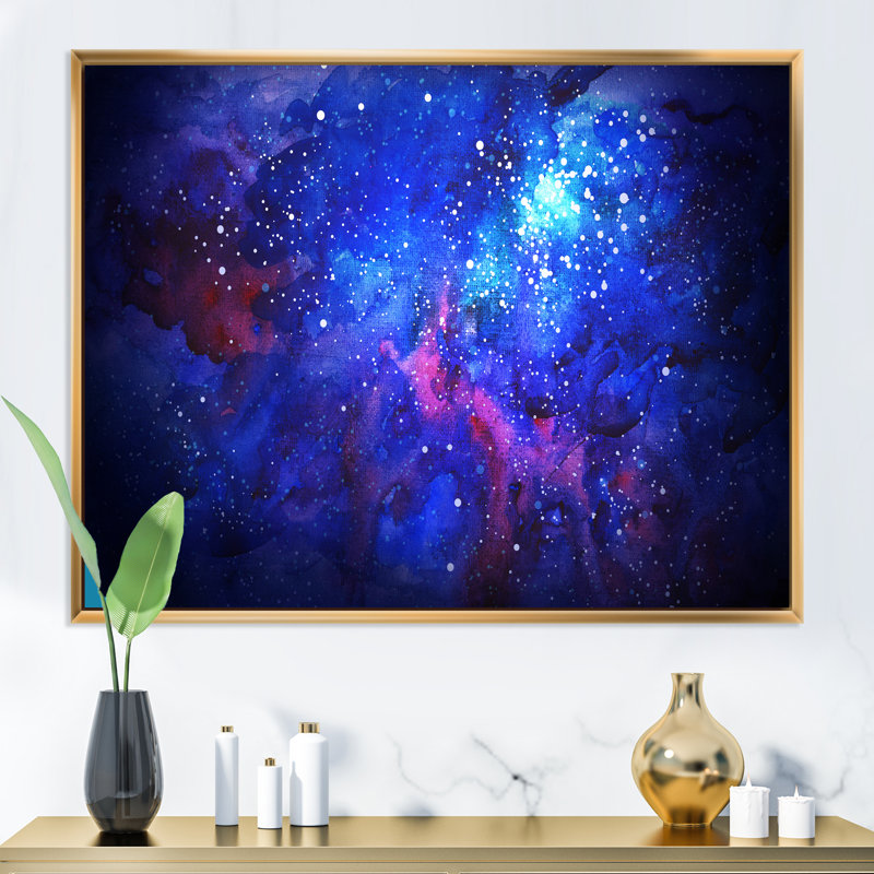 «Blue Universe Space Storm», œuvre d'art moderne sur toile, L 8 po x H 12 po, Cadre flottant doré