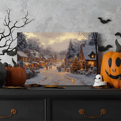 1pc Framed Broxton Painting Winter Snowy Town, Christmas Trees and Warm Lights, Realistic Landscape Style Decor Print Vintage Wall Poster Home Decor P