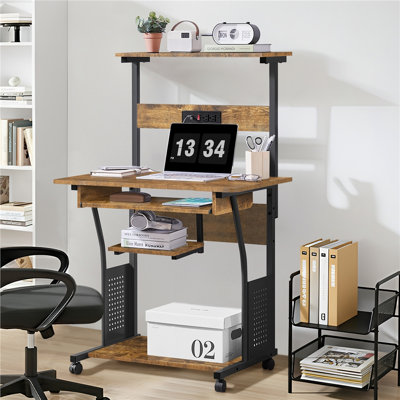 Ulloa Metal Base Computer Desk with Power Outlet