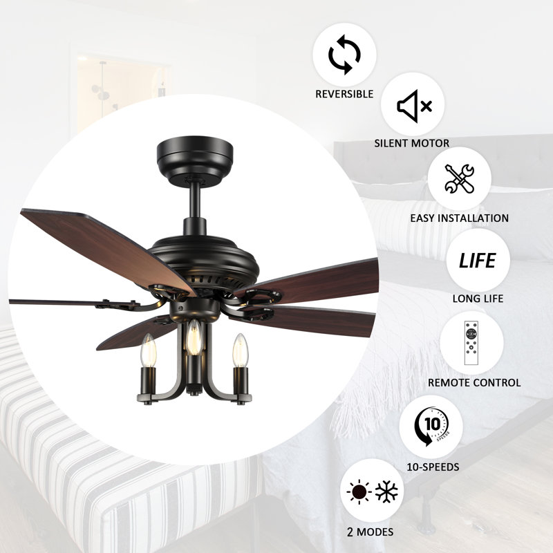 52" Arlyss 5 - Blade Standard Vintage Ceiling Fan with Remote Control and Light Kit Included