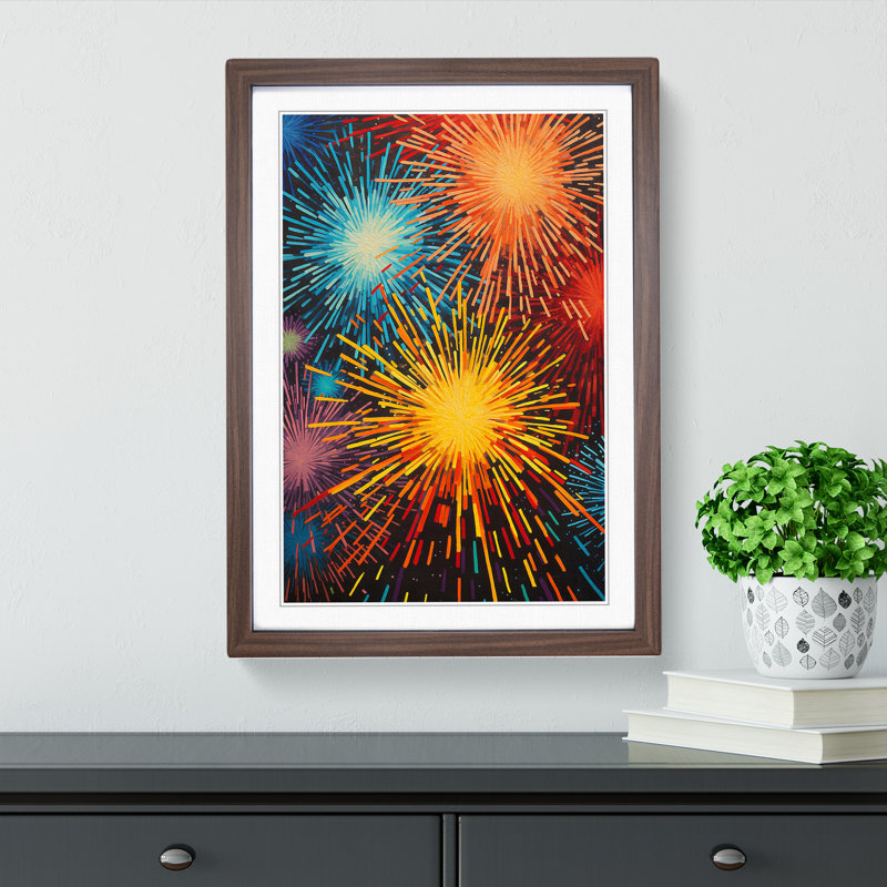 Fireworks Orphism No.2 - Single Picture Frame Print on Wood, 64cm H x 46cm W x 2cm D, Walnut