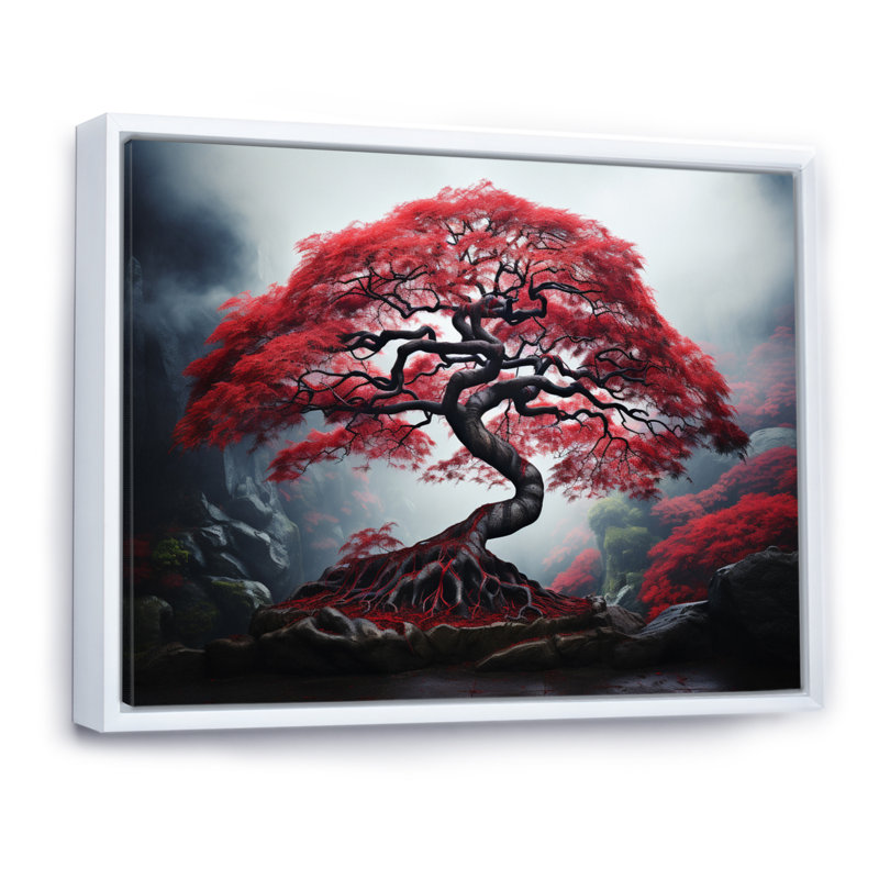 Érable japonais rouge - art mural sur toile Japon, H 24 po x l 32 po x P 1 po, Cadre flottant blanc