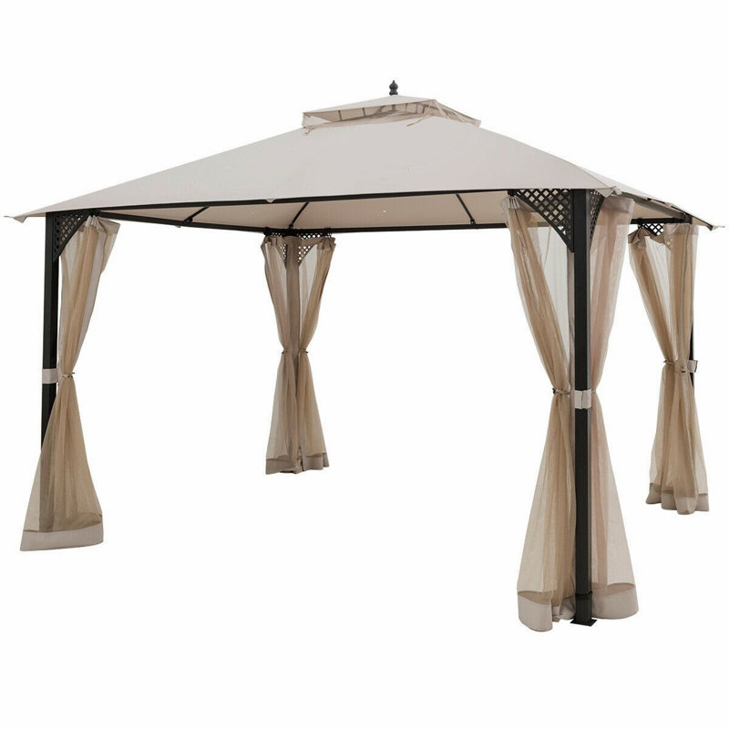 12’ X 10’Outdoor Double Top Patio Gazebo-Beige