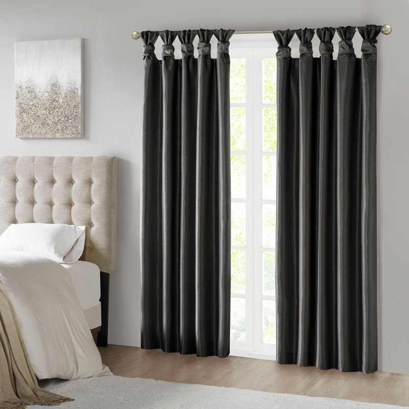 50" Twist Tab Lined Window Curtain Panel, 50" W x 95" L, Black