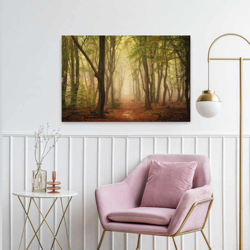 Chemin de paix abstrait, art contemporain de paysage de forêt, H 24 po x l 36 po