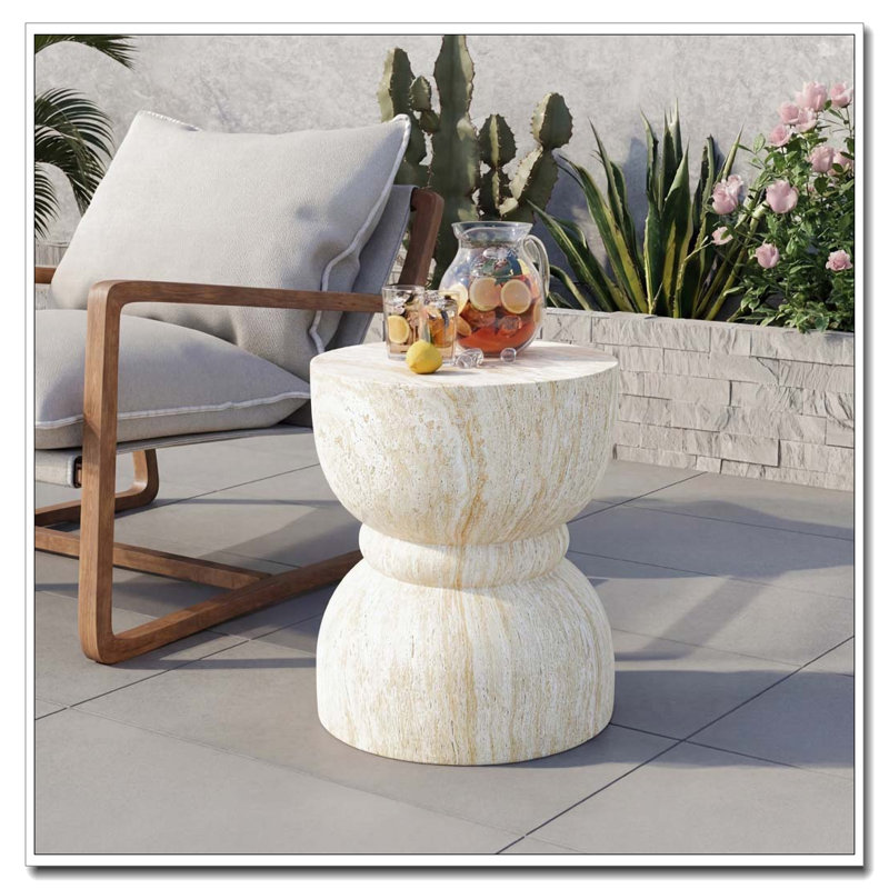 Table d'extérieur en béton pour l'extérieur, Beige, taille arrondie jaune