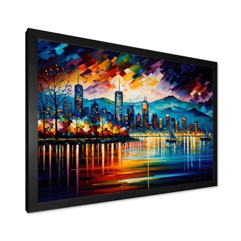 «Vancouver Skyline at Sunset I», reproduction sur toile, L 20 po x H 12 po, Impression noire sur toile encadrée