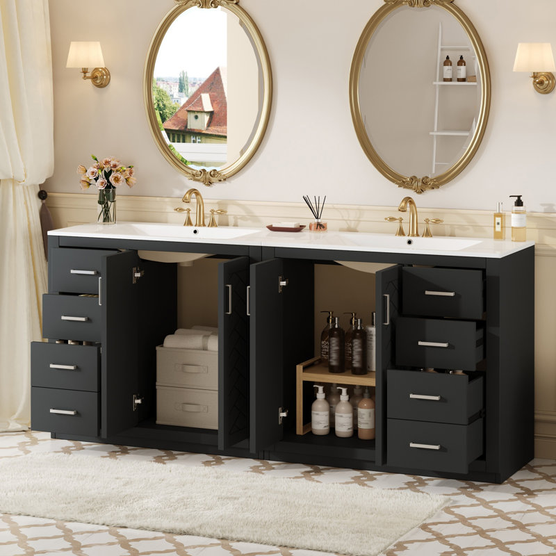 Meuble-lavabo 72 po avec lavabo en céramique, Noir