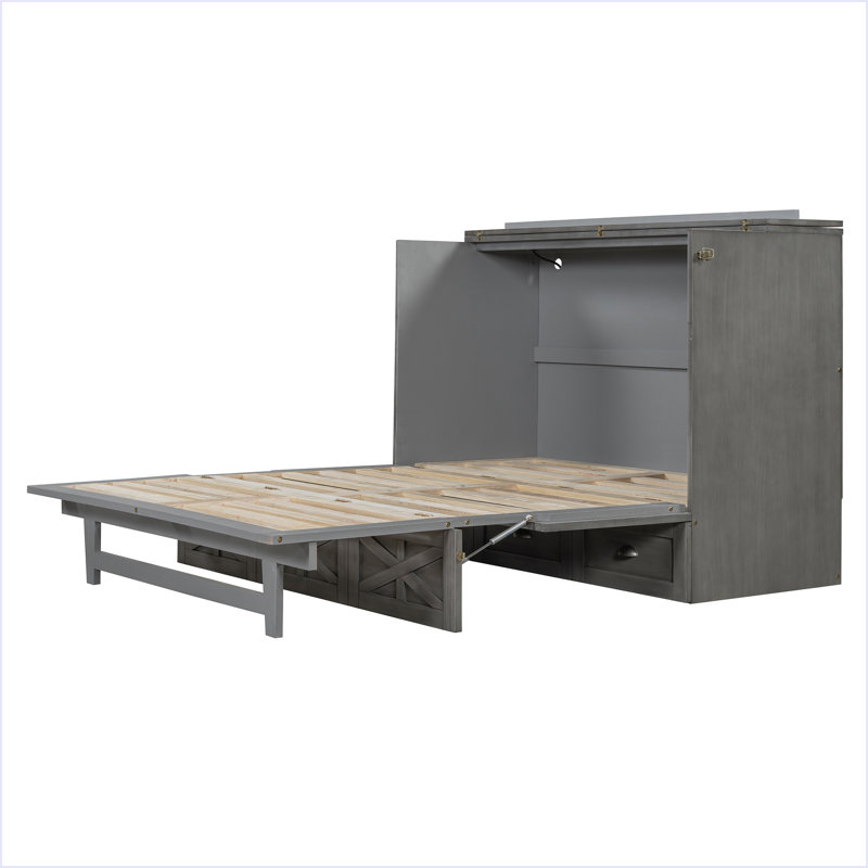 Lit escamotable double avec grands tiroirs, Gris