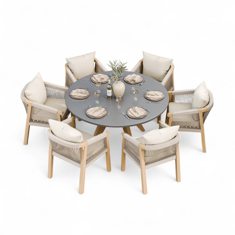 Luna Round 150cm Dining set with Roma Rope Chairs
