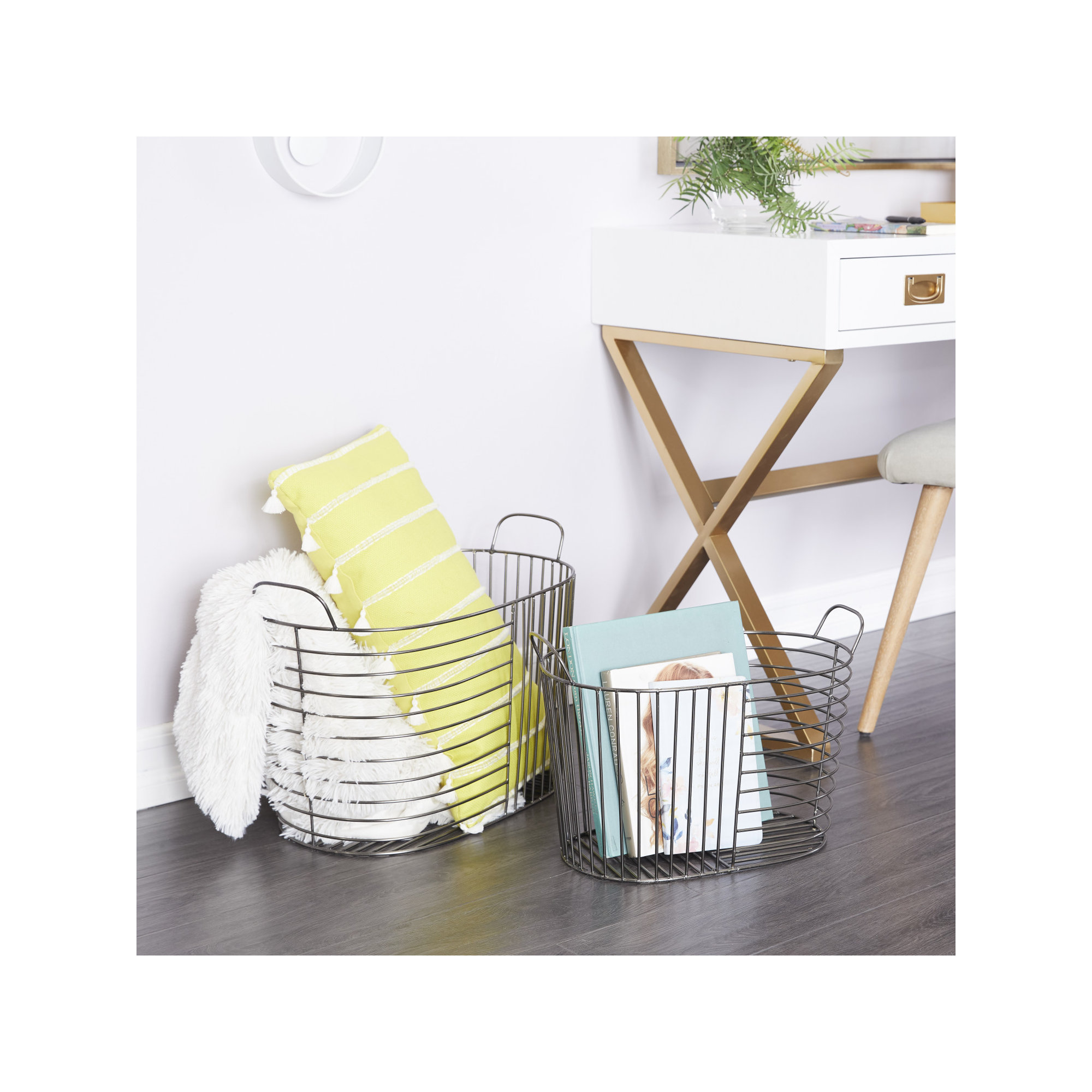 Abbie Metal Decorative Basket - Set of 2, Black, 14.3" H x 20.9" W x 12.5" D
