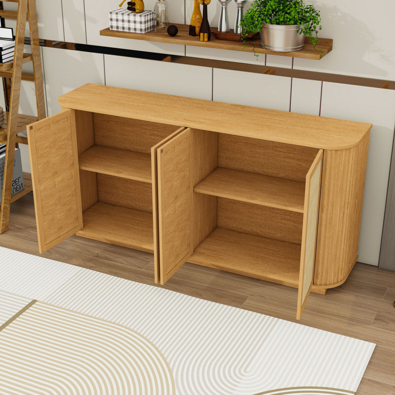 Buffets avec coin arrondi, meuble télé avec armoire de rangement multifonctionnelle, H 31,7 po x l 64,2 po x P 15,2 po