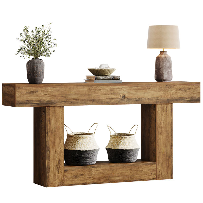 Console 63 po en bois pour le vestibule, table étroite derrière le canapé pour le salon, le couloir, Marron foncé