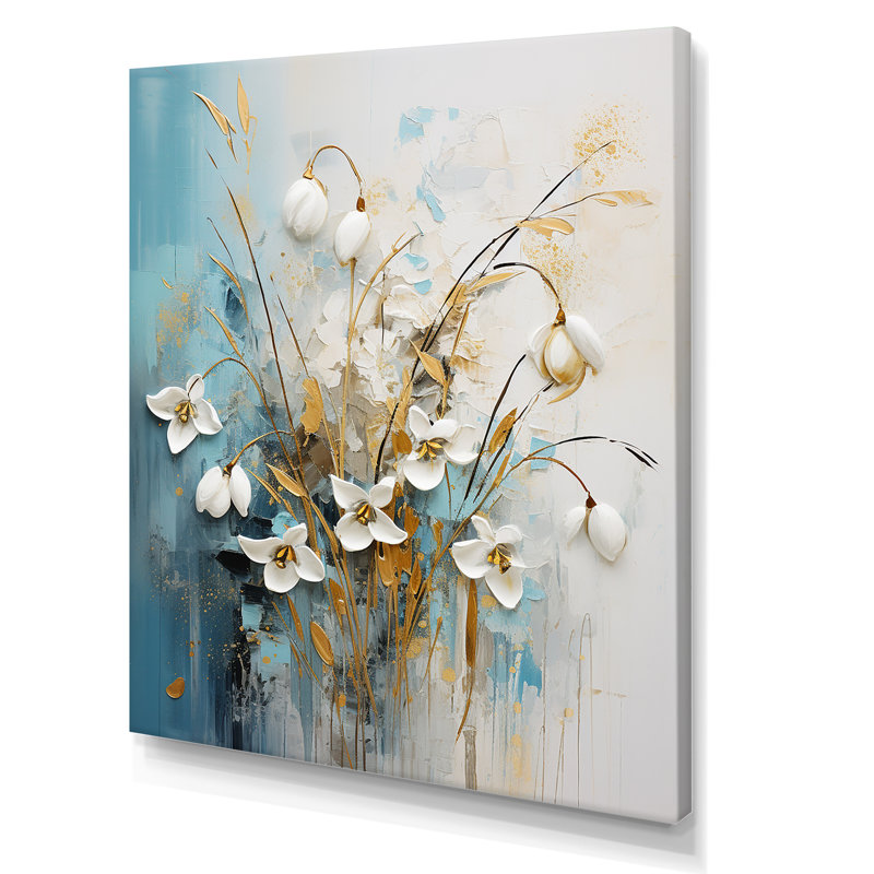 «White and Blue Snowdrops Simplicity IV», art mural sur toile, Toile tendue, H 32 po x l 16 po x P 1 po