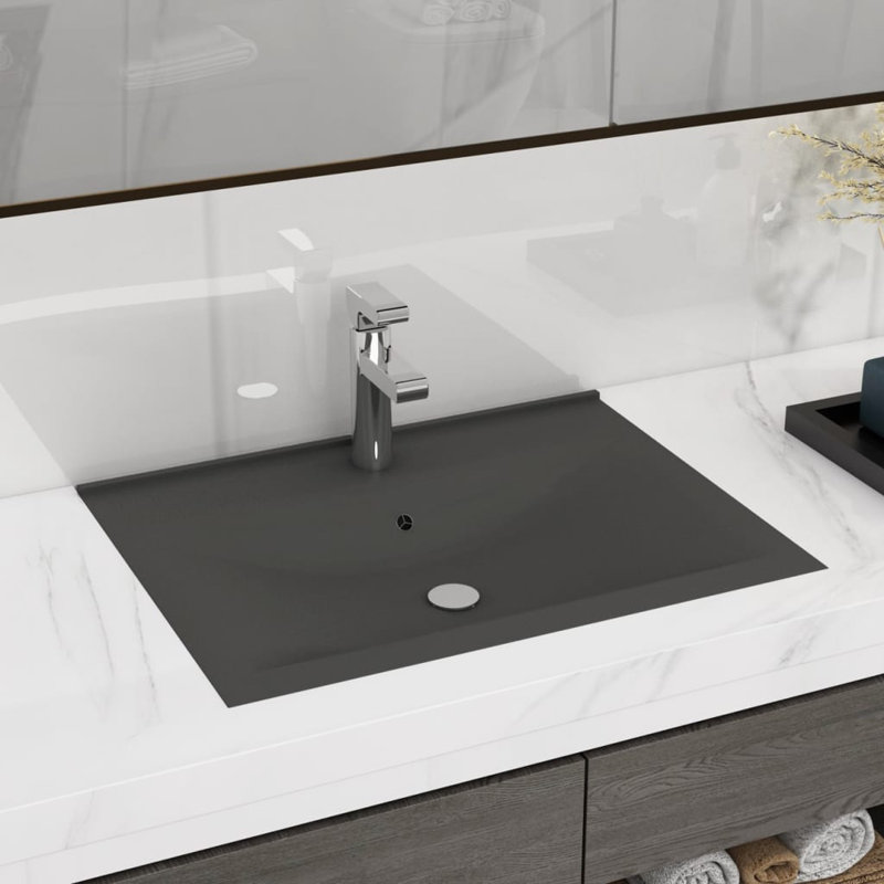 Belfry Bathroom Montenegro 600mm L x 460mm W Ceramic Rectangular Sink with Overflow, Dark Grey
