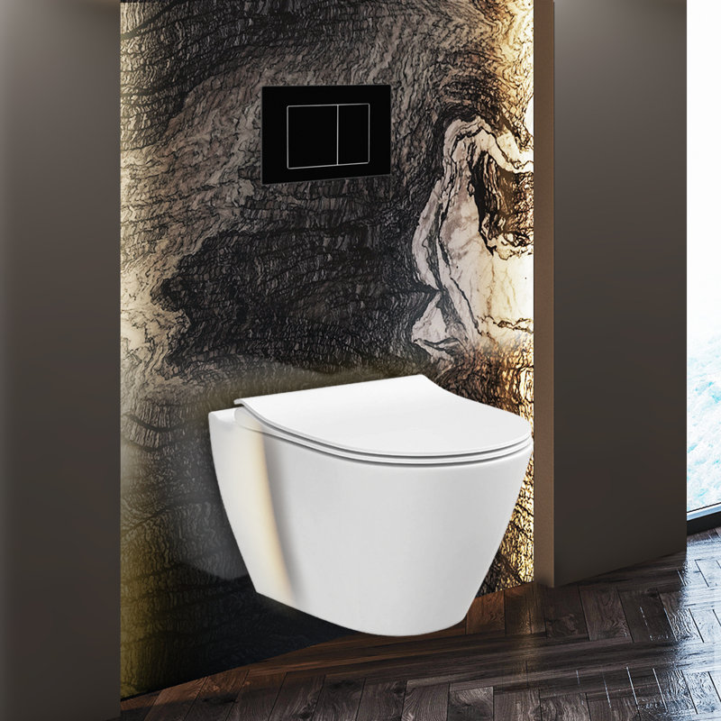 Stormon Dual-Flush Round Wall-Mount Toilet with Glazed Surface (Seat Included), Black, 4"