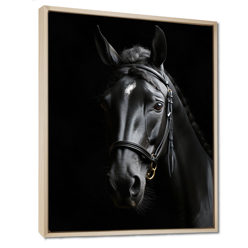 Latifat noir et blanc, cheval, élégance - art sur toile, H 40 po x l 30 po x P 1,5 po, Cadre flottant érable