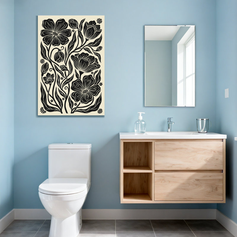 Motif floral de plantes et de fleurs sur fond, H 30 po x l 20 po
