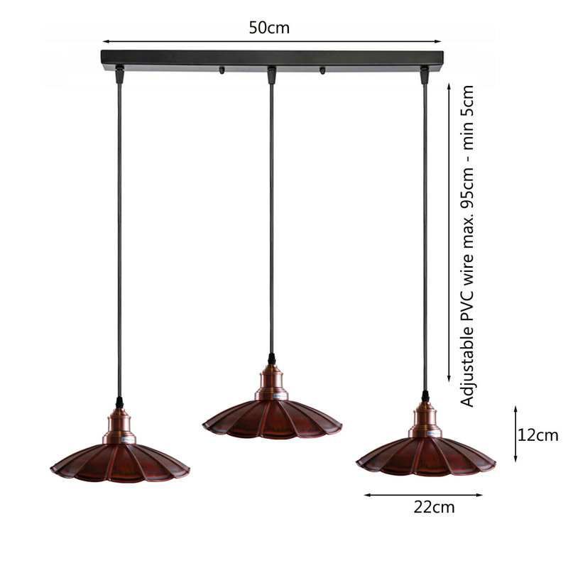 Pablo 3 - Light Black Kitchen Island Pendant, Rustic Red