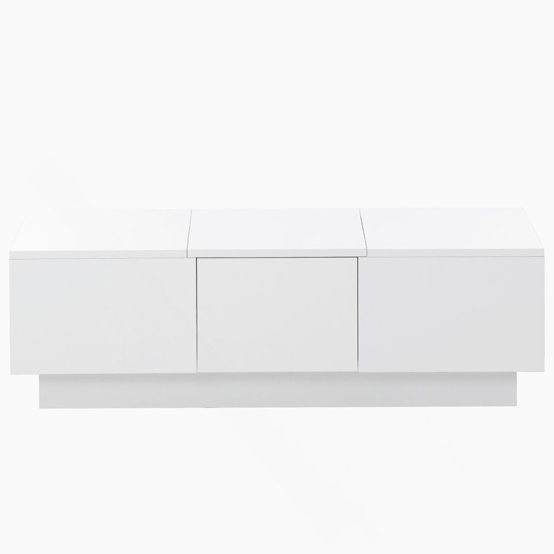 Multifunctional Coffee Table with 2 large Hidden Storage Compartment, Extendable Cocktail Table with 2 Drawers, High-gloss Center Table with Sliding Top for Living Room