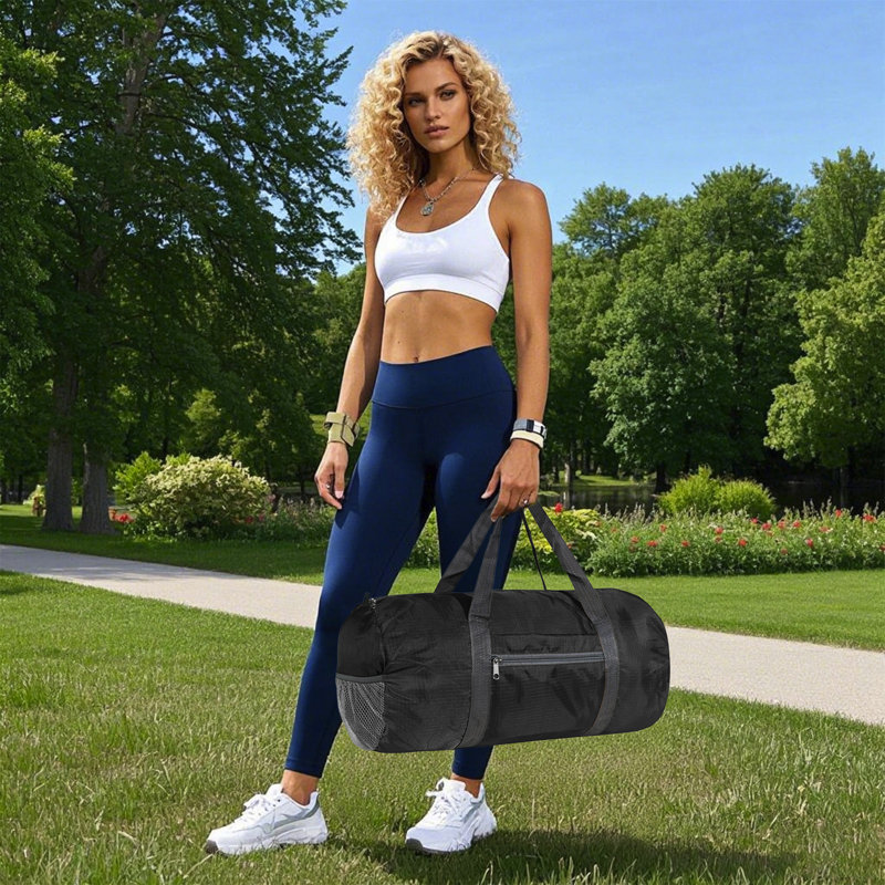  Gym Bag for Men & Women, Foldable Duffle Bag Durable for Sports, Gym & Travel, Black, Black