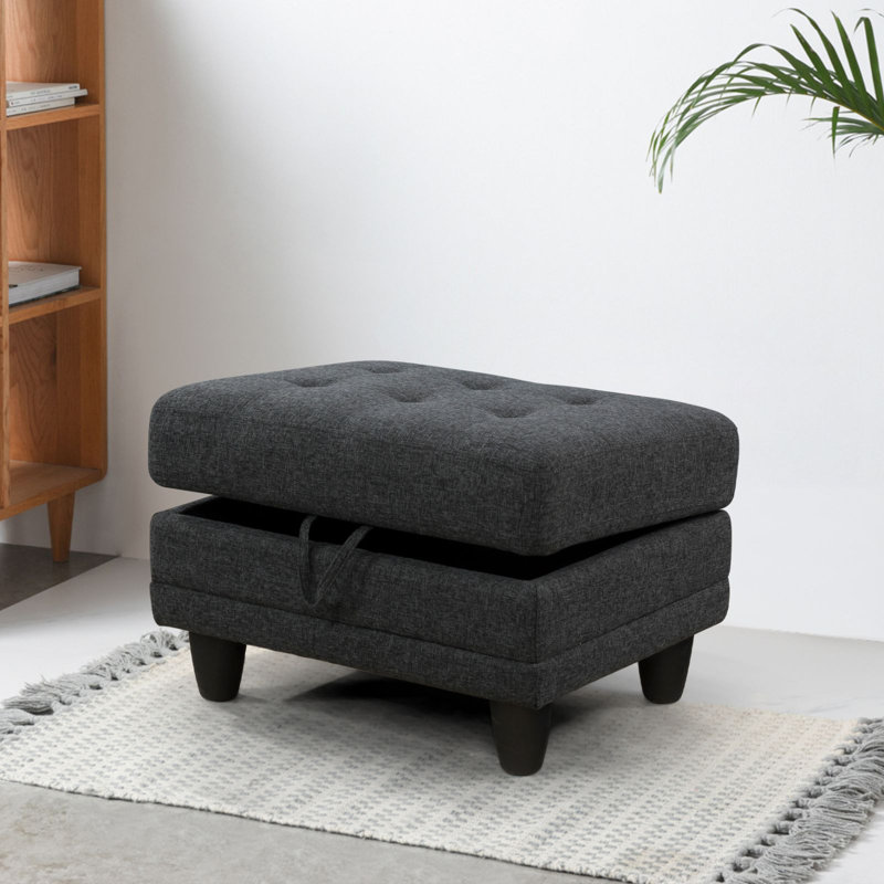 Repose-pieds en lin avec rangement de 28,5 po, Gris foncé