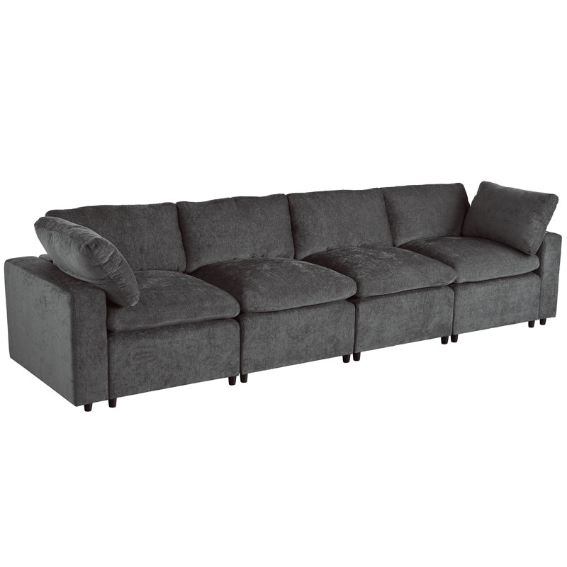 Canapé modulaire rembourré avec espace de rangement, ports de charge USB, charge sans fil et haut-parleur Bluetooth intégré dans les bras, canapé modulaire pour le salon.