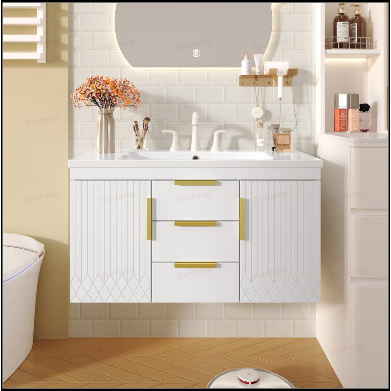 Meuble-lavabo mural 36 po et 2 tiroirs, Blanc