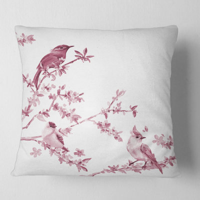 Magnifiques oiseaux roses - coussin décoratif imprimé traditionnel