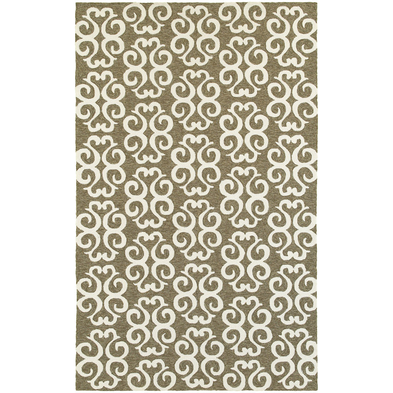 Atrium Damask Hand-Hooked Brown/Ivory Area Rug, Rectangle 8' x 10'