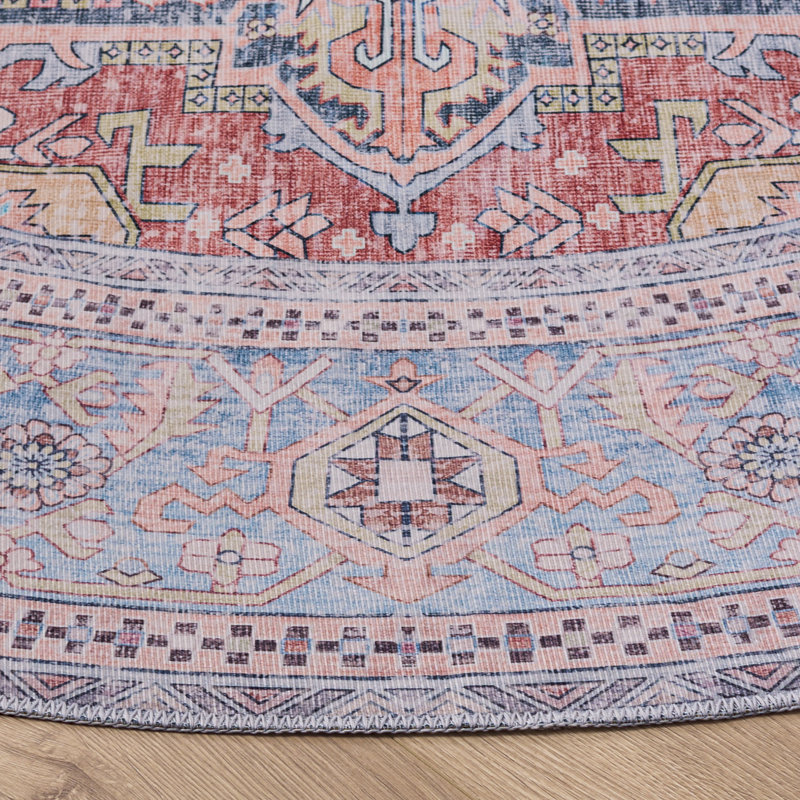 Arizona Performance Machine Washable Oriental Indoor Rug, Round 6'