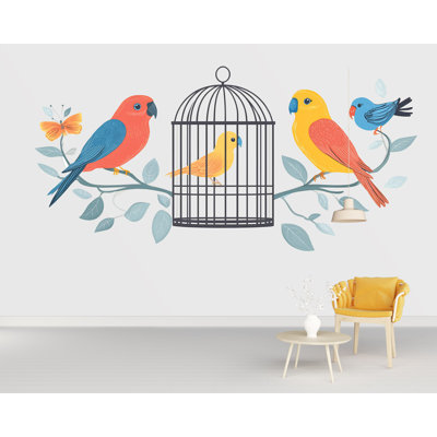 Bird Wall Decal, Colorful Bird Sticker, Birdcage Wall Art, Nursery Wall Decor, Kids Room Mural, 126Gm