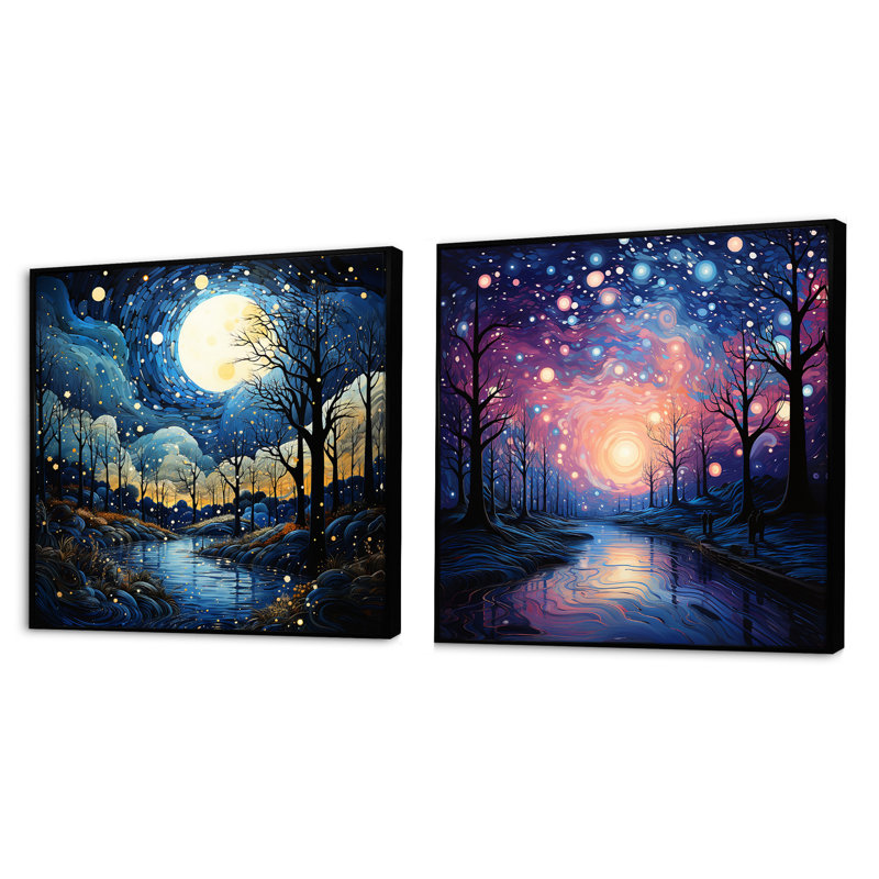 Palmiers verts - pointillisme - ensemble de 2 collages carrés de forêt, Cadre flottant noir, H 16 po x l 33 po