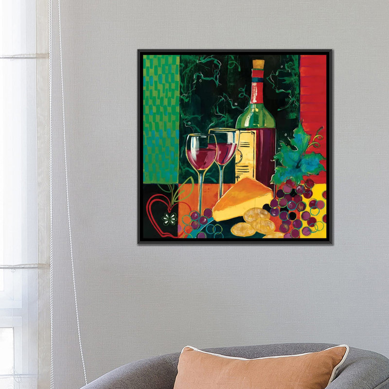 «Cheers» par Liz Jardine, reproduction sur toile tendue, H 18 po x l 18 po x P 1,5 po, Toile avec cadre noir, Pas de tapis