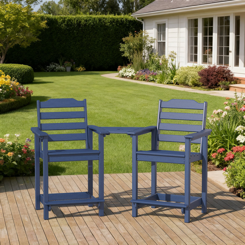 Ensemble de 2 chaises haute Adirondack avec table de connexion, Bleu