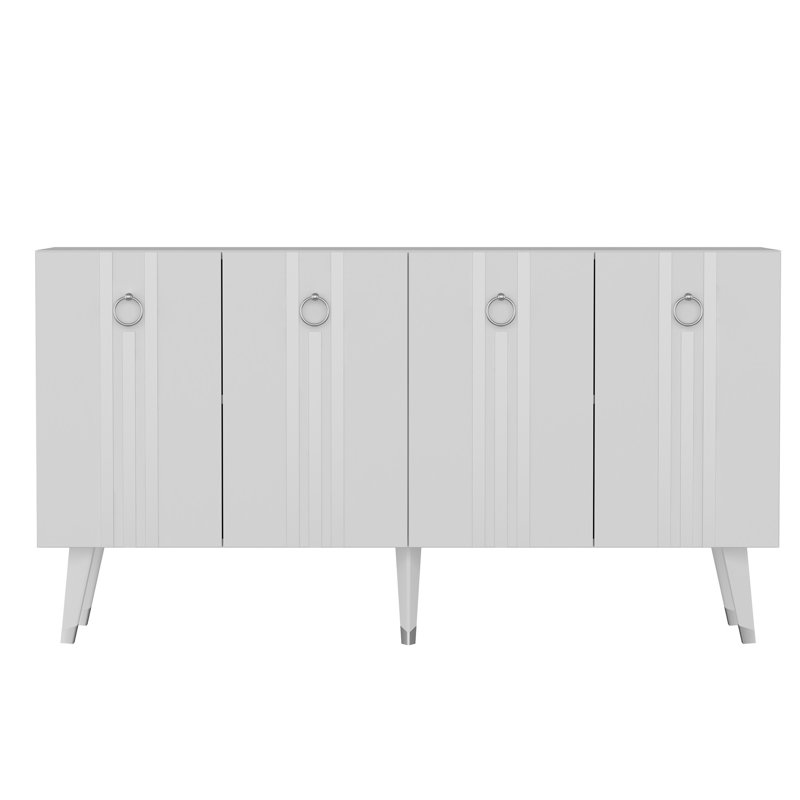 Console moderne, blanc et argent, panneau de particules recouvert de mélamine à 100%, épaisseur: 0,7 pouce | Design élégant et fonctionnel, parfait pour le décor du salon ou du vestibule