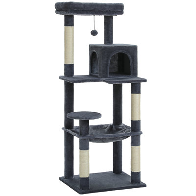 Tall Cat Tree For Indoor Cats, Multi-Level Cat Tower With Super Large Hammock Sisal Covered Scratching Posts, Cozy Condo And Top Perch