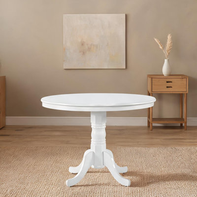 Table de salle à manger ronde pour 4 personnes, base piédestal en bois massif blanc, style maison de campagne, 39 dia. X H 29