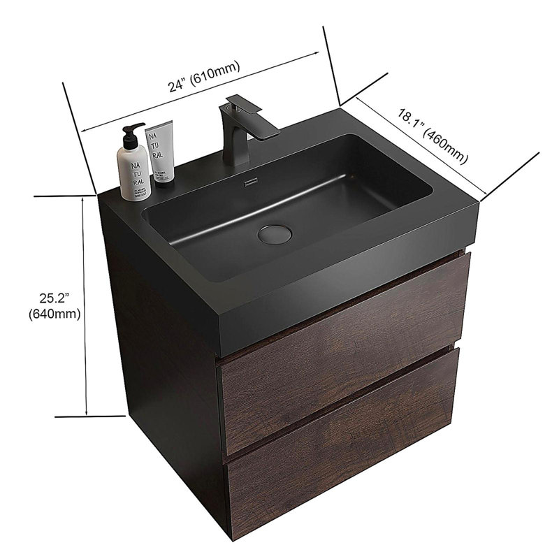 Meuble-lavabo de salle de bain avec lavabo, grand meuble-lavabo flottant mural, salle de bain moderne, base de lavabo intégrée sans drainage et robinet, pré-assemblé