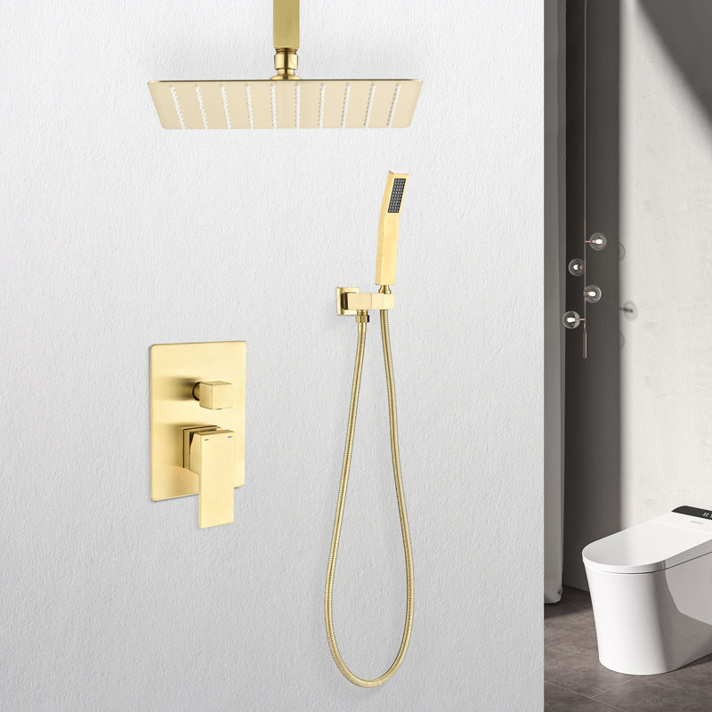 Brushed Gold Ceiling Shower System - 16" Head With Handheld Natural Rainfall Simulation Self-cleaning Nozzle American Standard Bathroom Fitting Mounted In And Journey