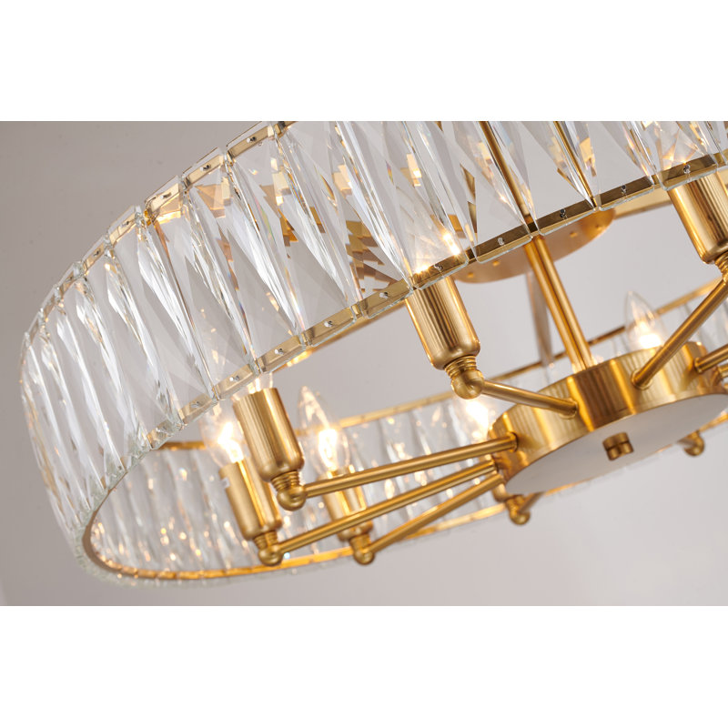 10 Light Gold Round Chandelier With Crystal Accents