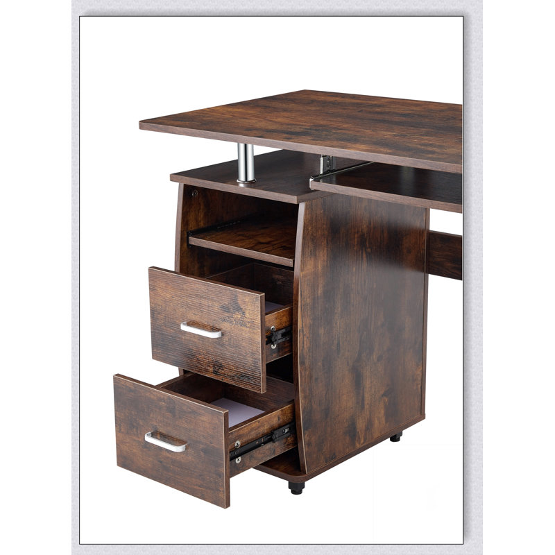Bureau d'ordinateur en bois massif, table de bureau avec tablette PC, tablettes de rangement et classeur