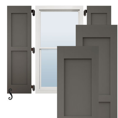 Volets extérieurs Americraft à deux panneaux plats égaux en bois véritable (par paire), 45,7 cm (L) x 205,7 cm (H), avec capuchons de volets en aluminium, Shadow Mountain